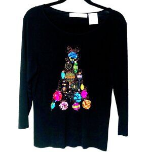 Embellished Christmas Tree Knit Sweater Women's M/L Sequin‎ Ornaments Hong Kong